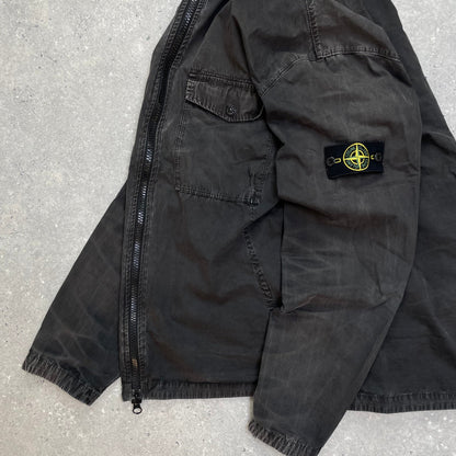 Stone Island Black Brushed Cotton Hooded Overshirt Jacket | X-Large, Black