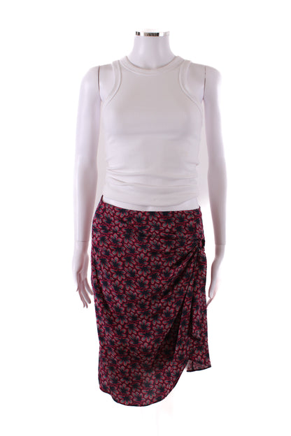 Isabel Marant Leaf Print Skirt Navy/ Raspberry 10 | O/S, Navy