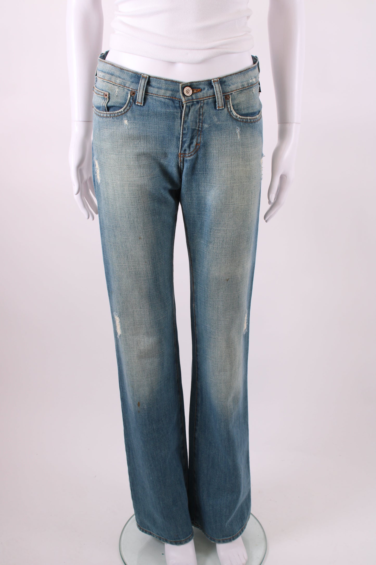 Versace Jeans Couture Vintage Rhinestone Logo Jeans Denim 26W | O/S, Light Wash Blue