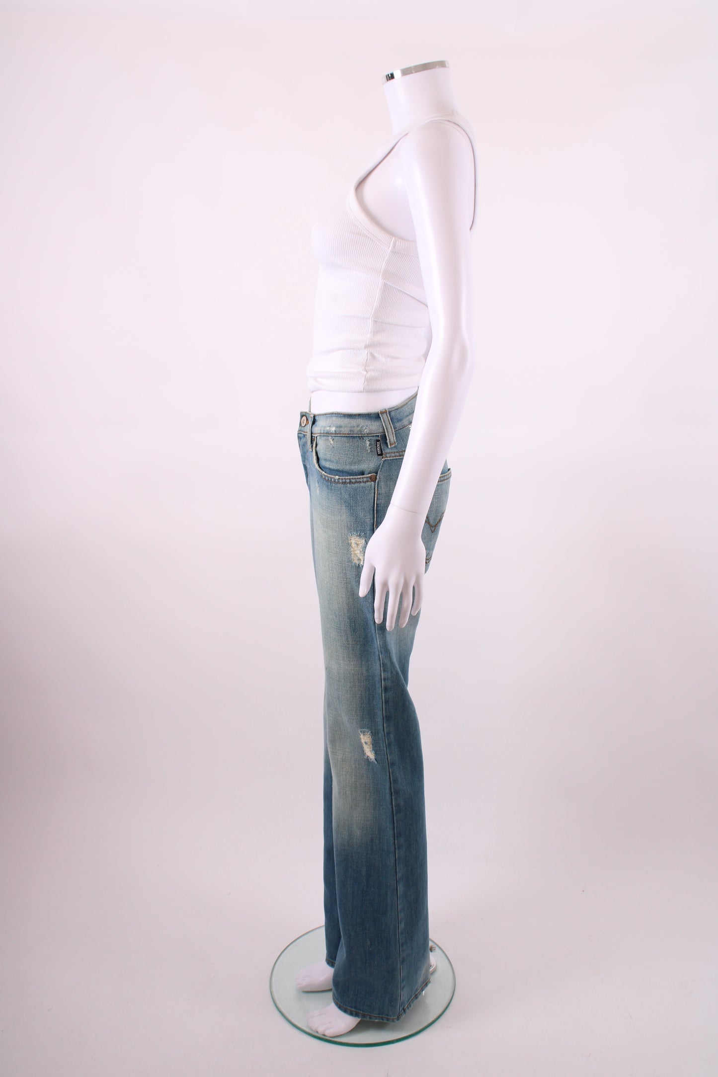 Versace Jeans Couture Vintage Rhinestone Logo Jeans Denim 26W | O/S, Light Wash Blue