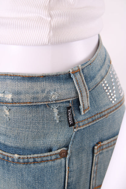 Versace Jeans Couture Vintage Rhinestone Logo Jeans Denim 26W | O/S, Light Wash Blue