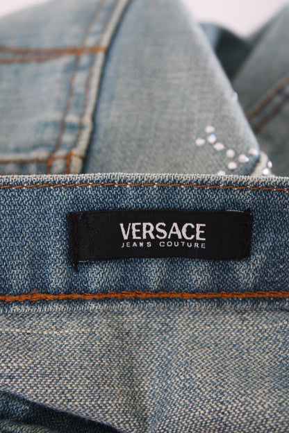 Versace Jeans Couture Vintage Rhinestone Logo Jeans Denim 26W | O/S, Light Wash Blue