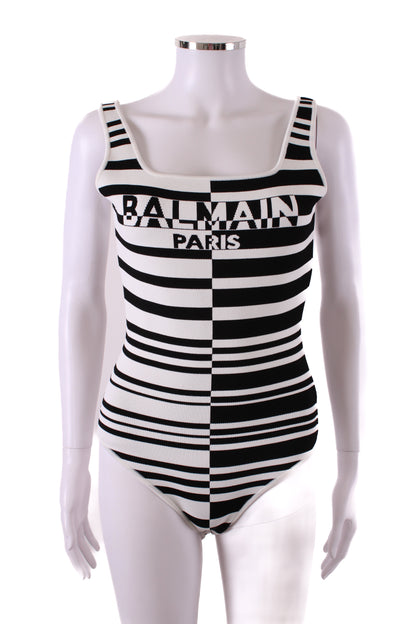 Balmain Stripe Knit Bodysuit Black/White 36 | O/S, Black