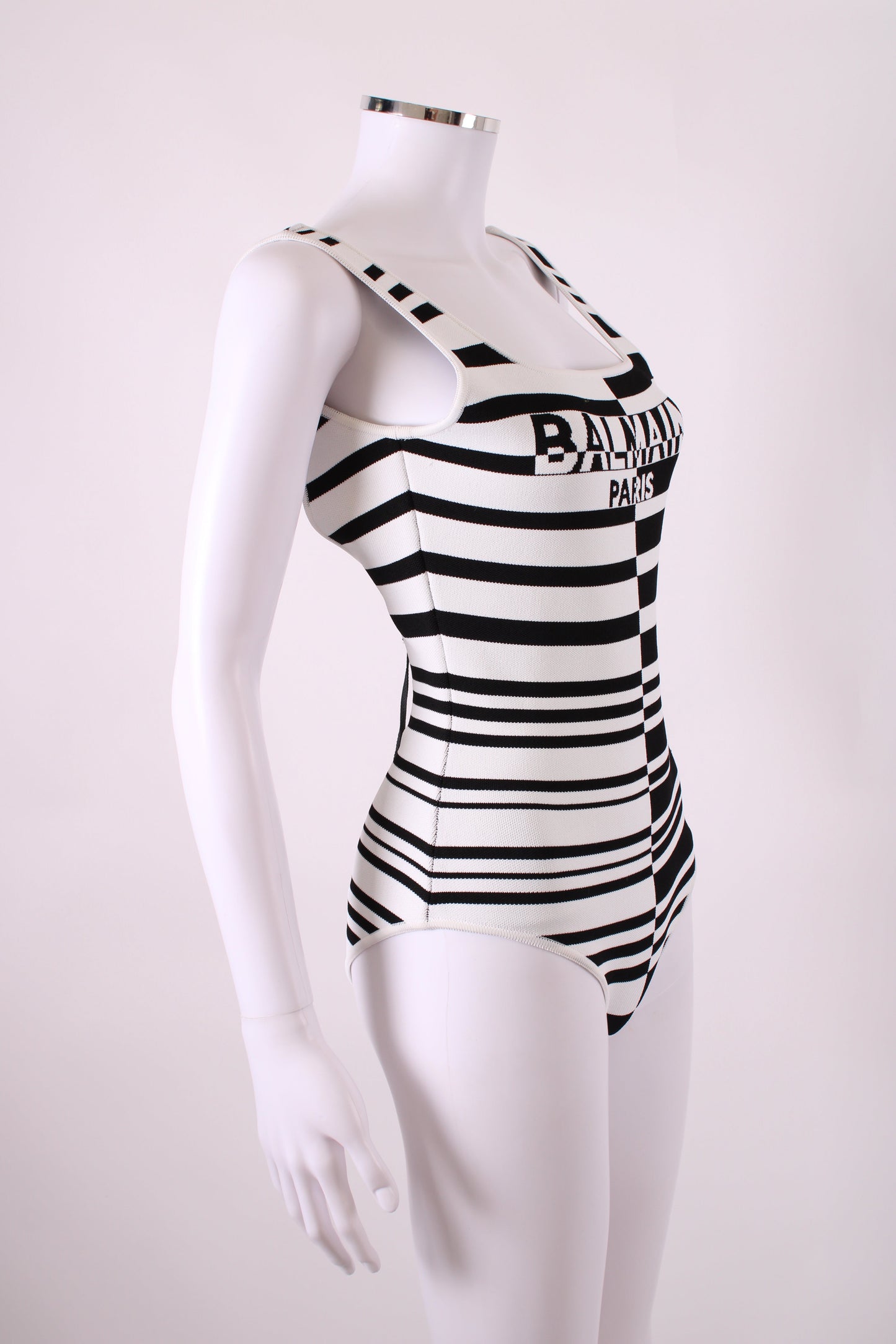 Balmain Stripe Knit Bodysuit Black/White 36 | O/S, Black