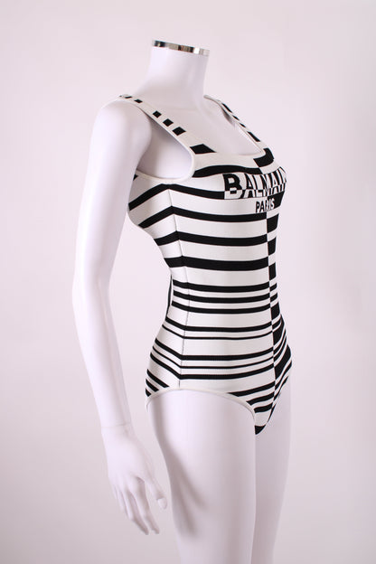 Balmain Stripe Knit Bodysuit Black/White 36 | O/S, Black