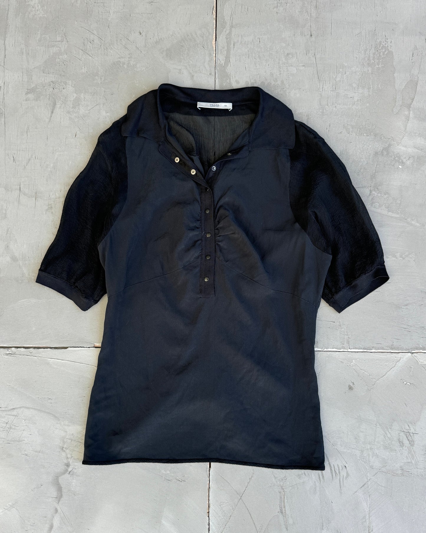 Prada Zip-Up Back Sheer Silk Top - M