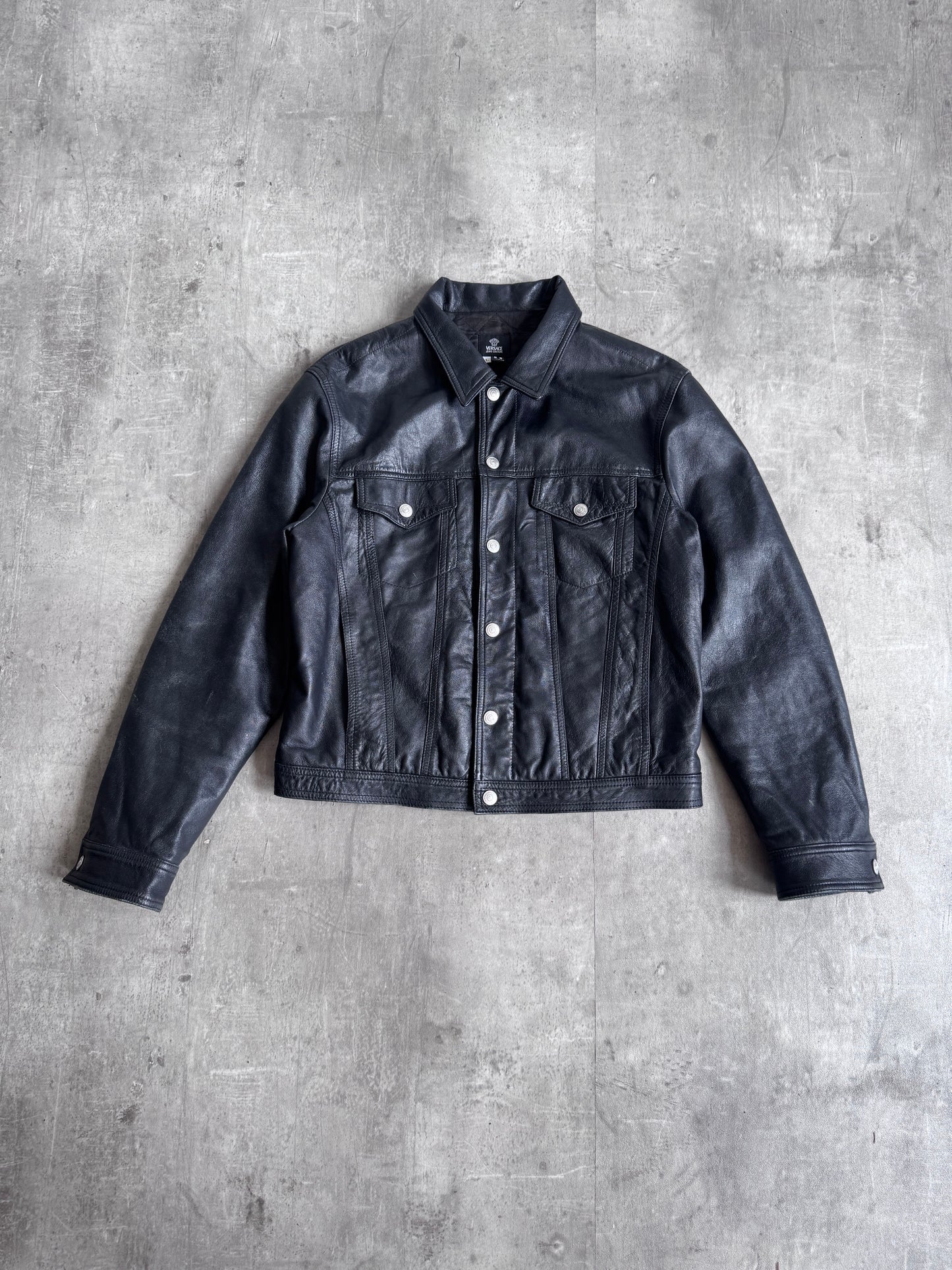 Versace Black Soft Leather Trucker Jacket