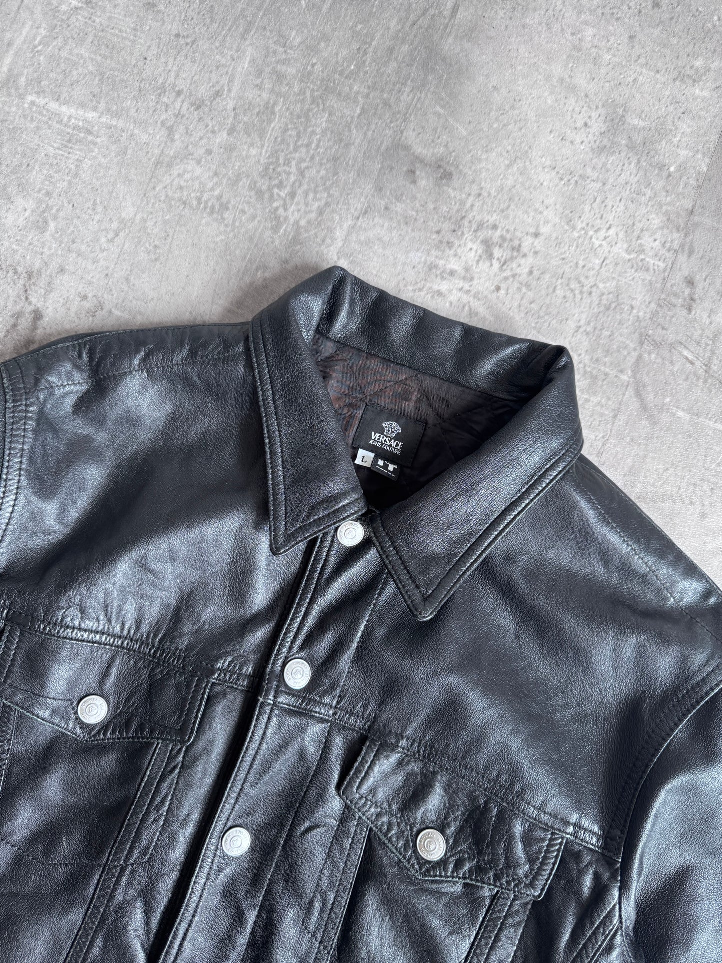 Versace Black Soft Leather Trucker Jacket