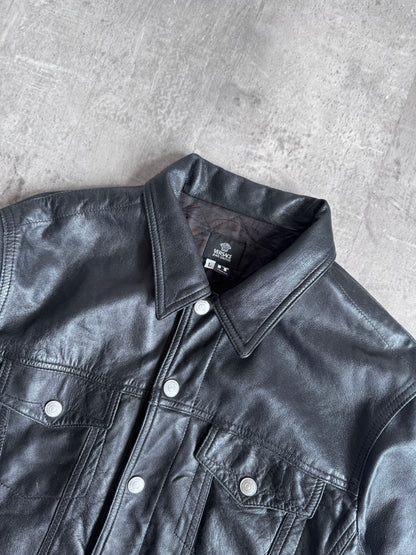 Versace Black Soft Leather Trucker Jacket