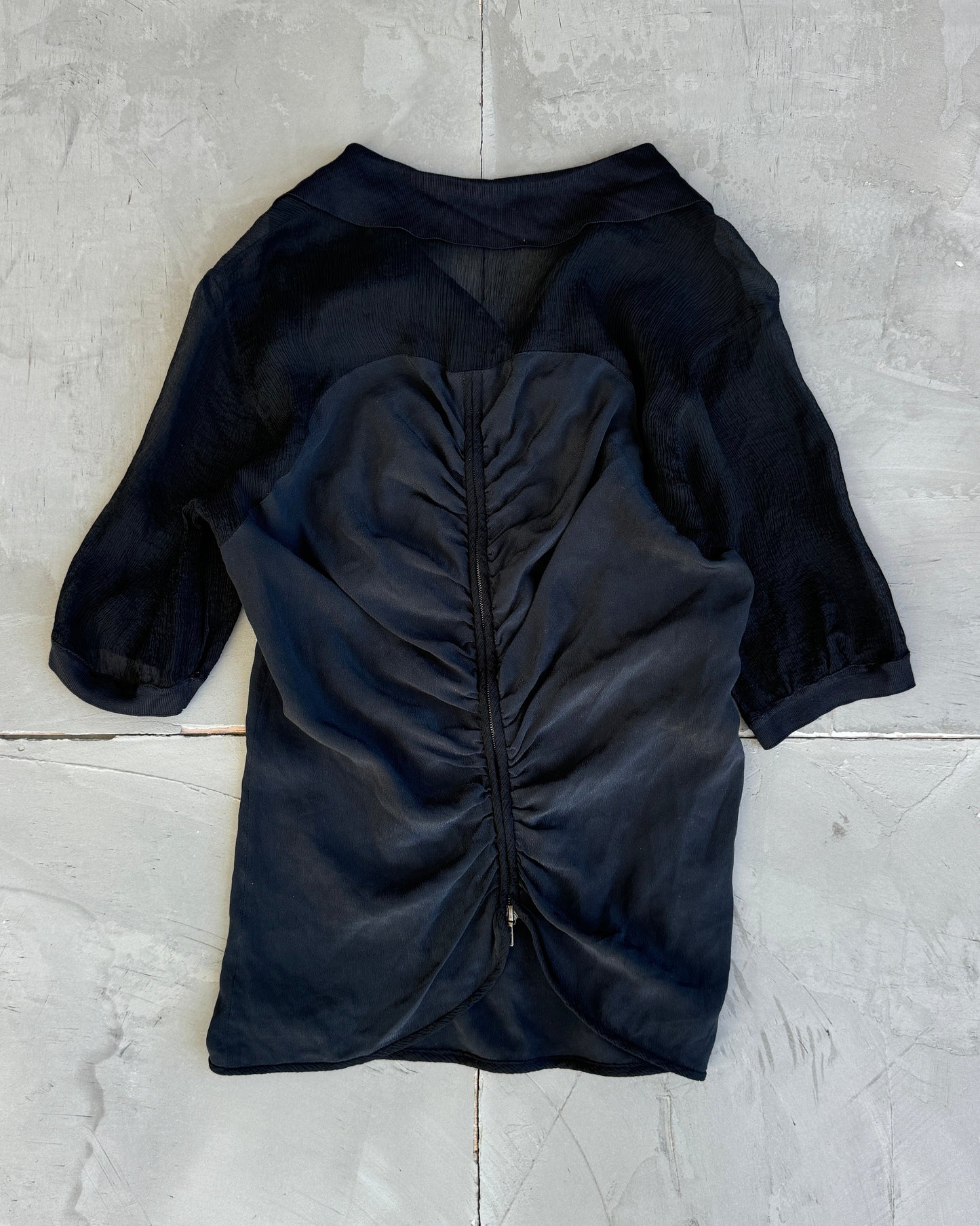 Prada Zip-Up Back Sheer Silk Top - M