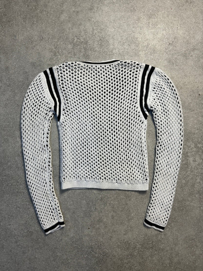 Helmut Lang Stripe Trimmed Chunky Knit Two-Tone Sweater