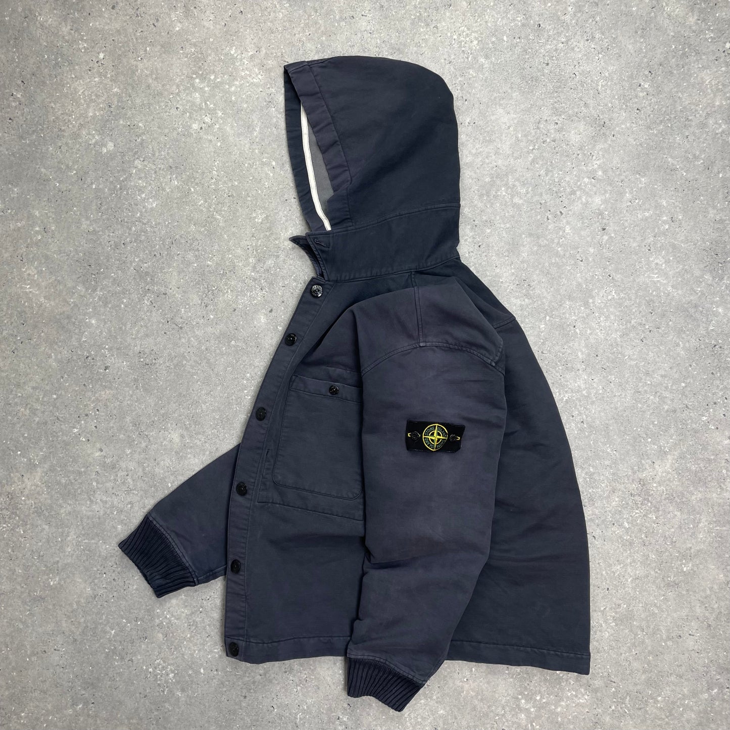 Stone Island Grey Hooded Cardigan Jacket AW04 | Large, Blue