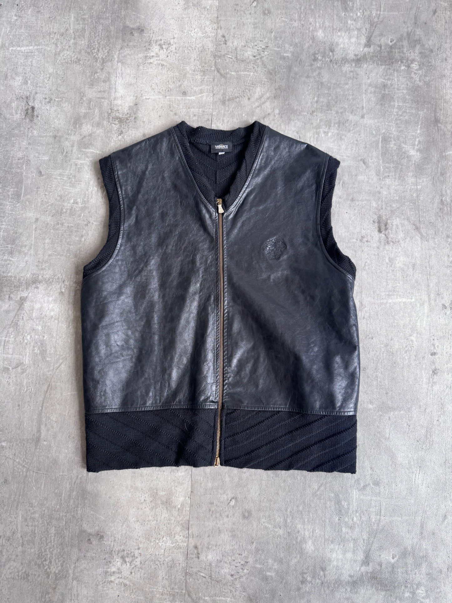 Versace Black Hybrid Leather Gilet