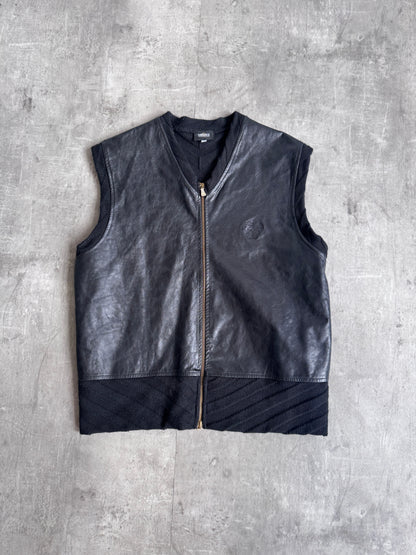 Versace Black Hybrid Leather Gilet
