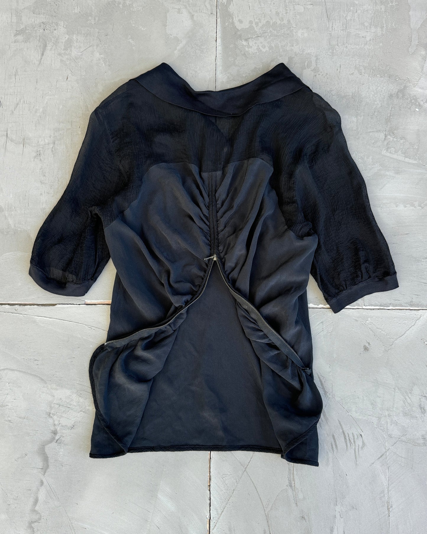Prada Zip-Up Back Sheer Silk Top - M
