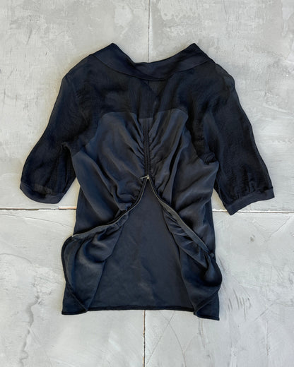 Prada Zip-Up Back Sheer Silk Top - M