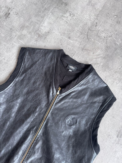 Versace Black Hybrid Leather Gilet