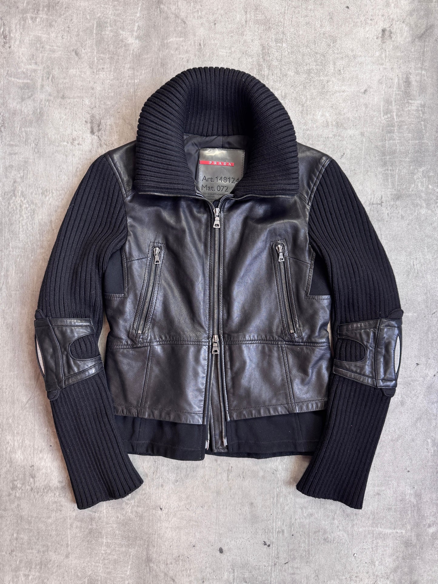 AW2002 Prada Knit Sleeve Leather Jacket