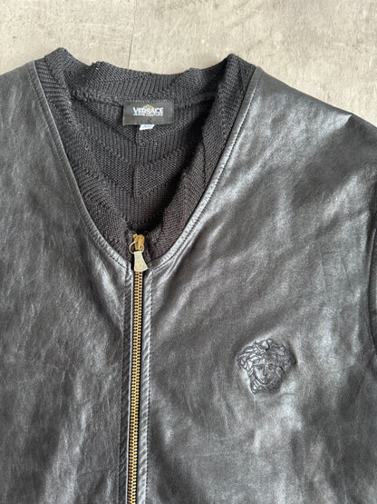 Versace Black Hybrid Leather Gilet