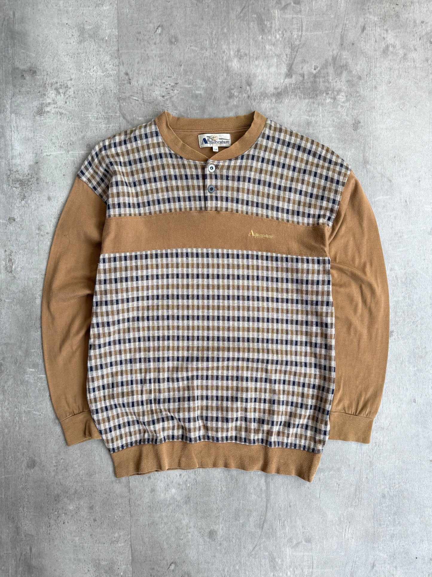 1990s Aquascutum Henley Button Knit Sweater