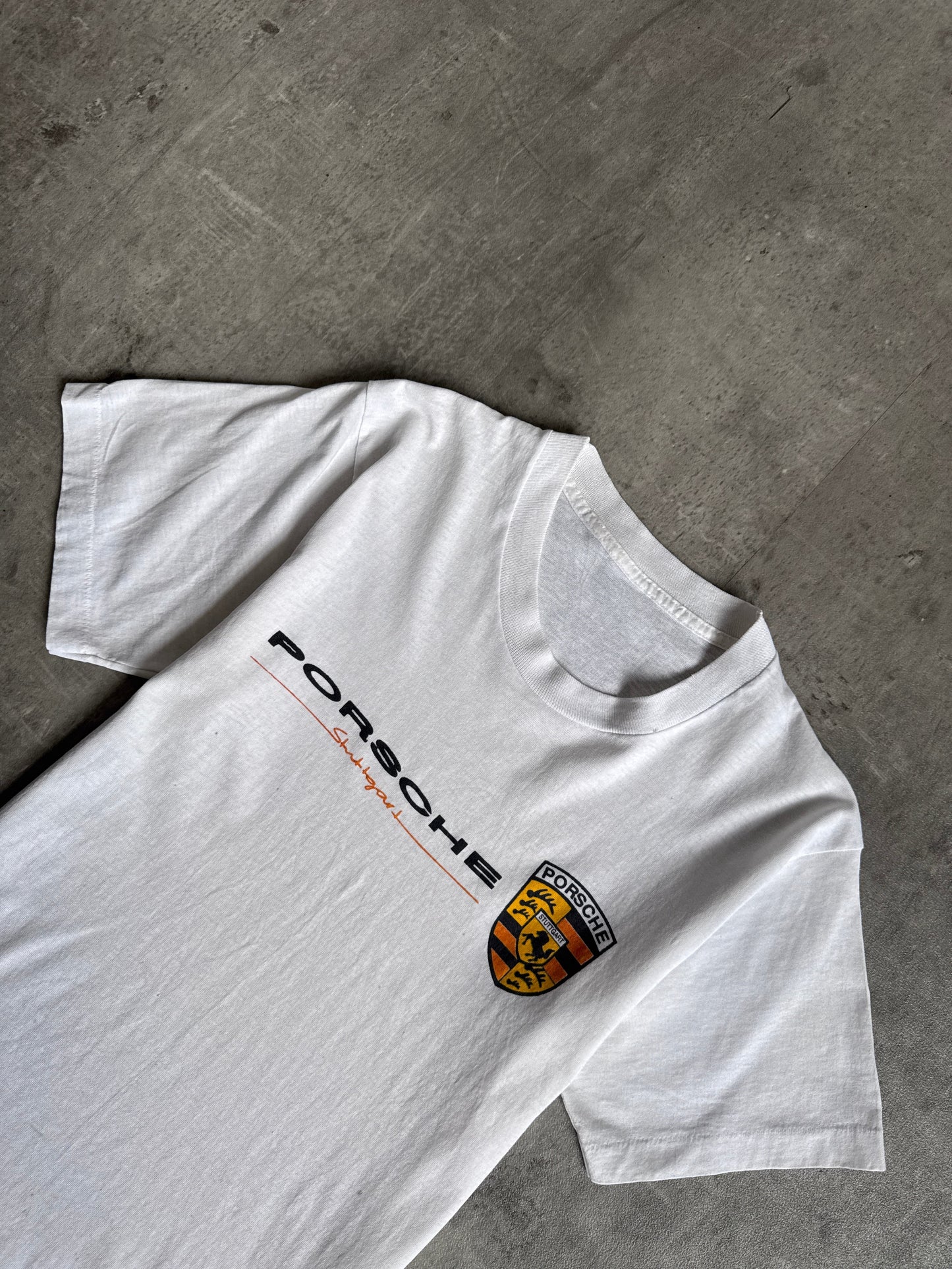 1990s White Porsche Stuttgart Spellout Graphic Tee