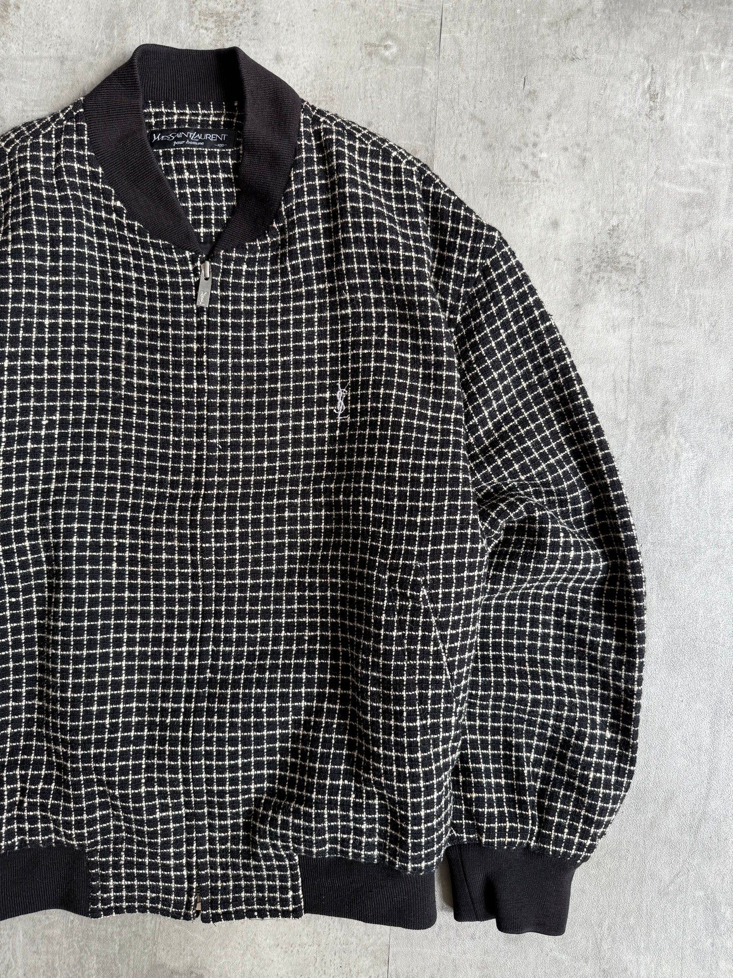YSL Black Check Wool Bomber