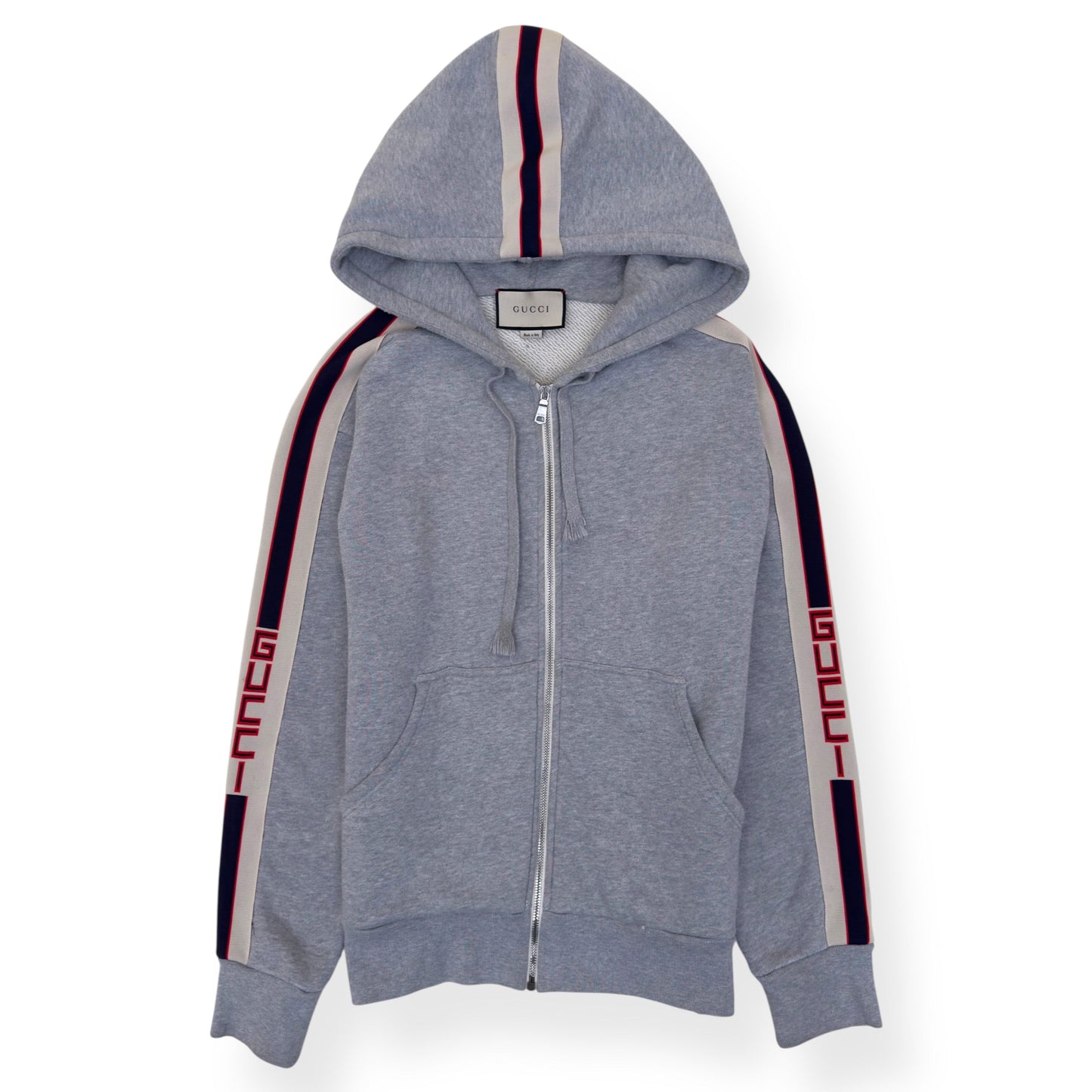 GUCCI TAPE LOGO COTTON HOODIE GREY M | Medium, Grey
