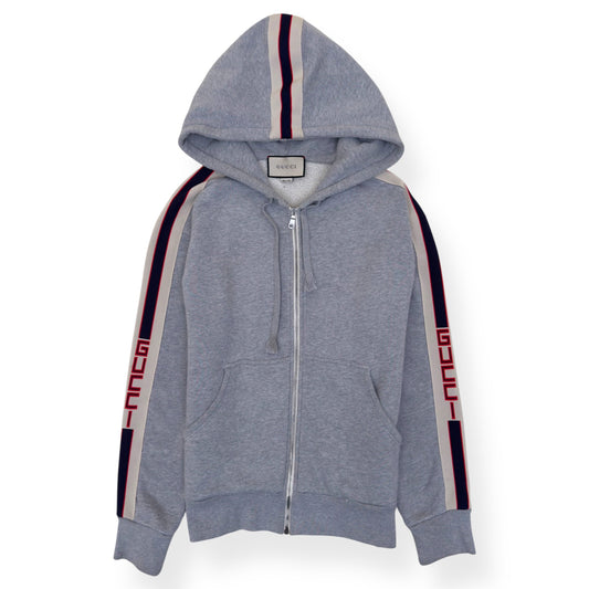GUCCI TAPE LOGO COTTON HOODIE GREY M | Medium, Grey