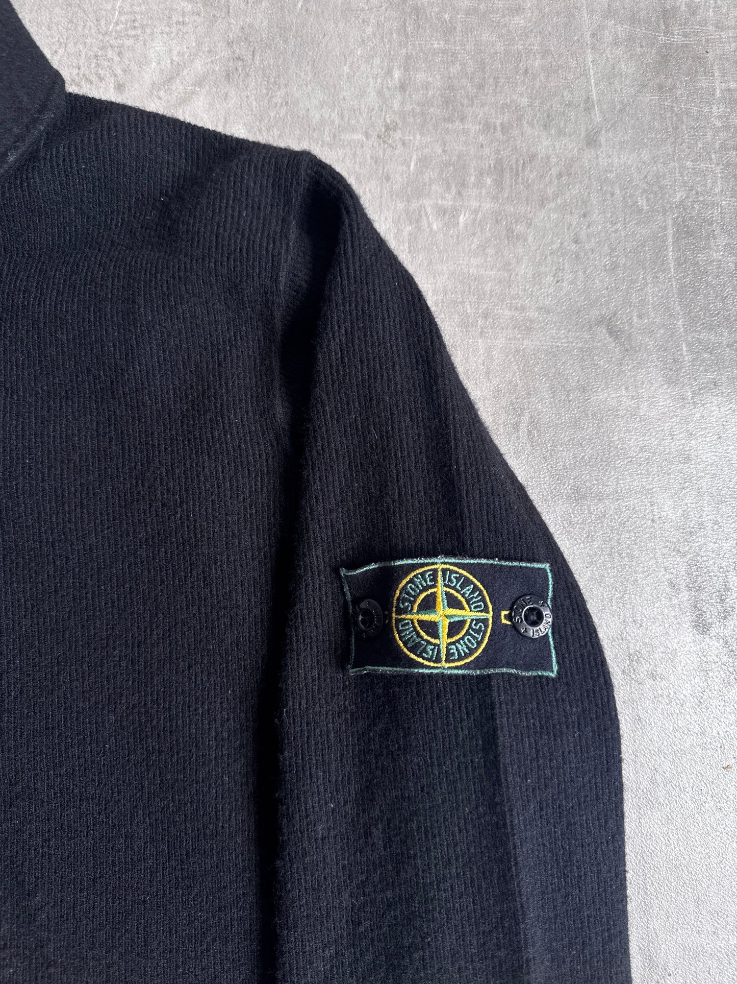 A/W1999 Stone Island Black Quarter Button Knit Sweater