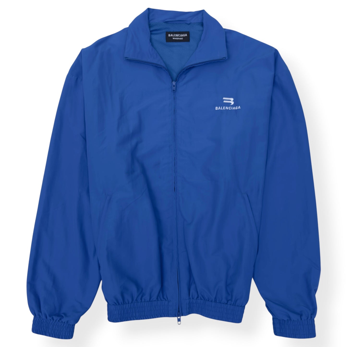 BALENCIAGA WARDROBE OVERSIZED B LOGO ZIP WINDBREAKER JACKET BLUE 46 / S | Small, Blue