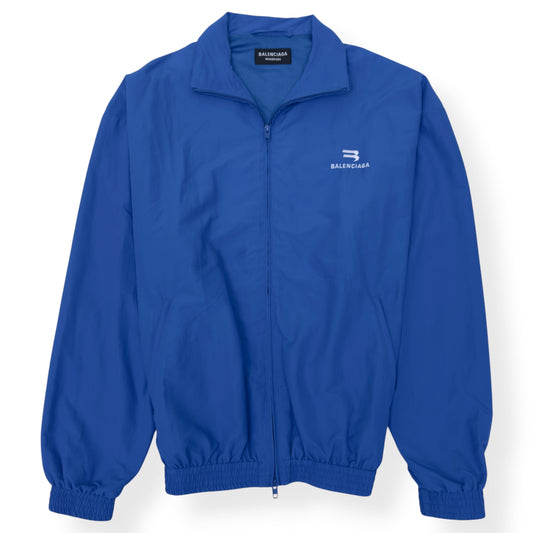 BALENCIAGA WARDROBE OVERSIZED B LOGO ZIP WINDBREAKER JACKET BLUE 46 / S | Small, Blue