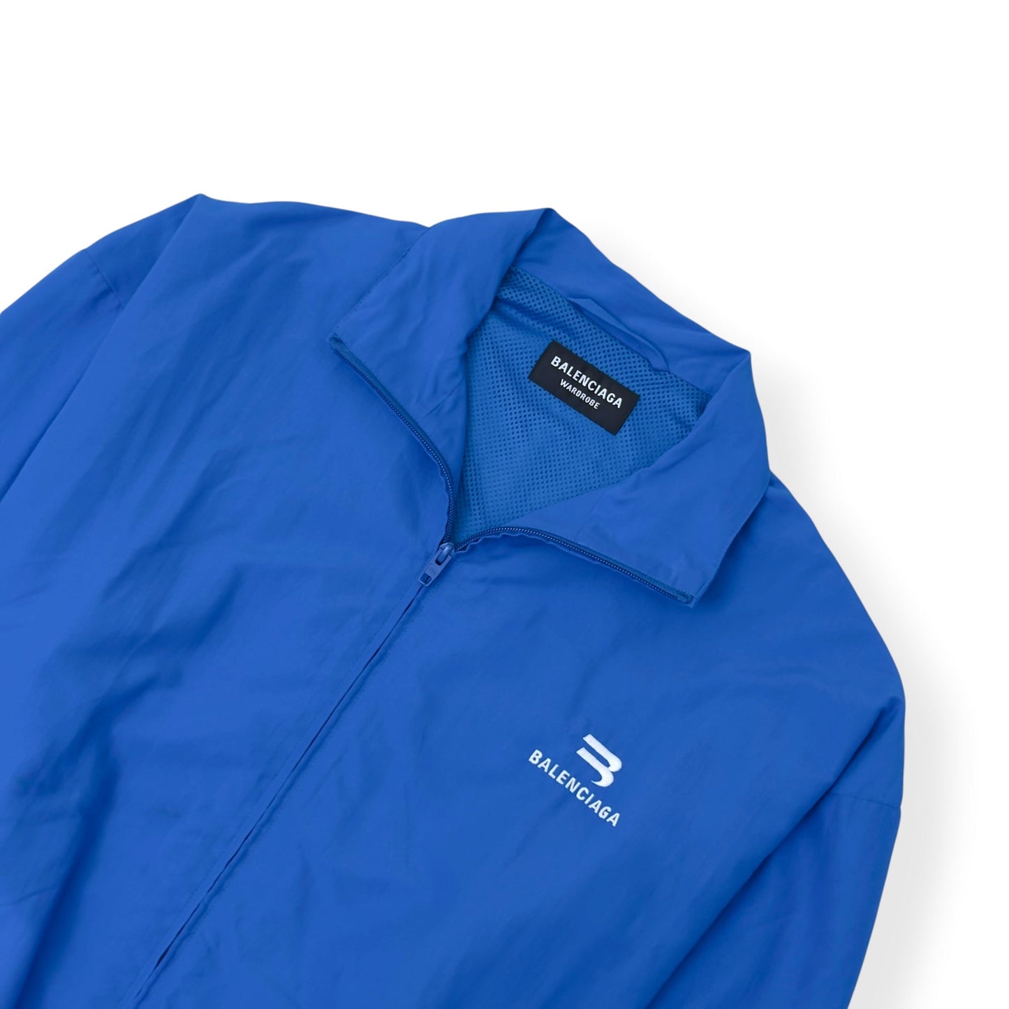 BALENCIAGA WARDROBE OVERSIZED B LOGO ZIP WINDBREAKER JACKET BLUE 46 / S | Small, Blue