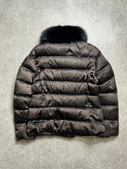 Prada Blue Fox Fur Collar Satin Puffer Down Jacket