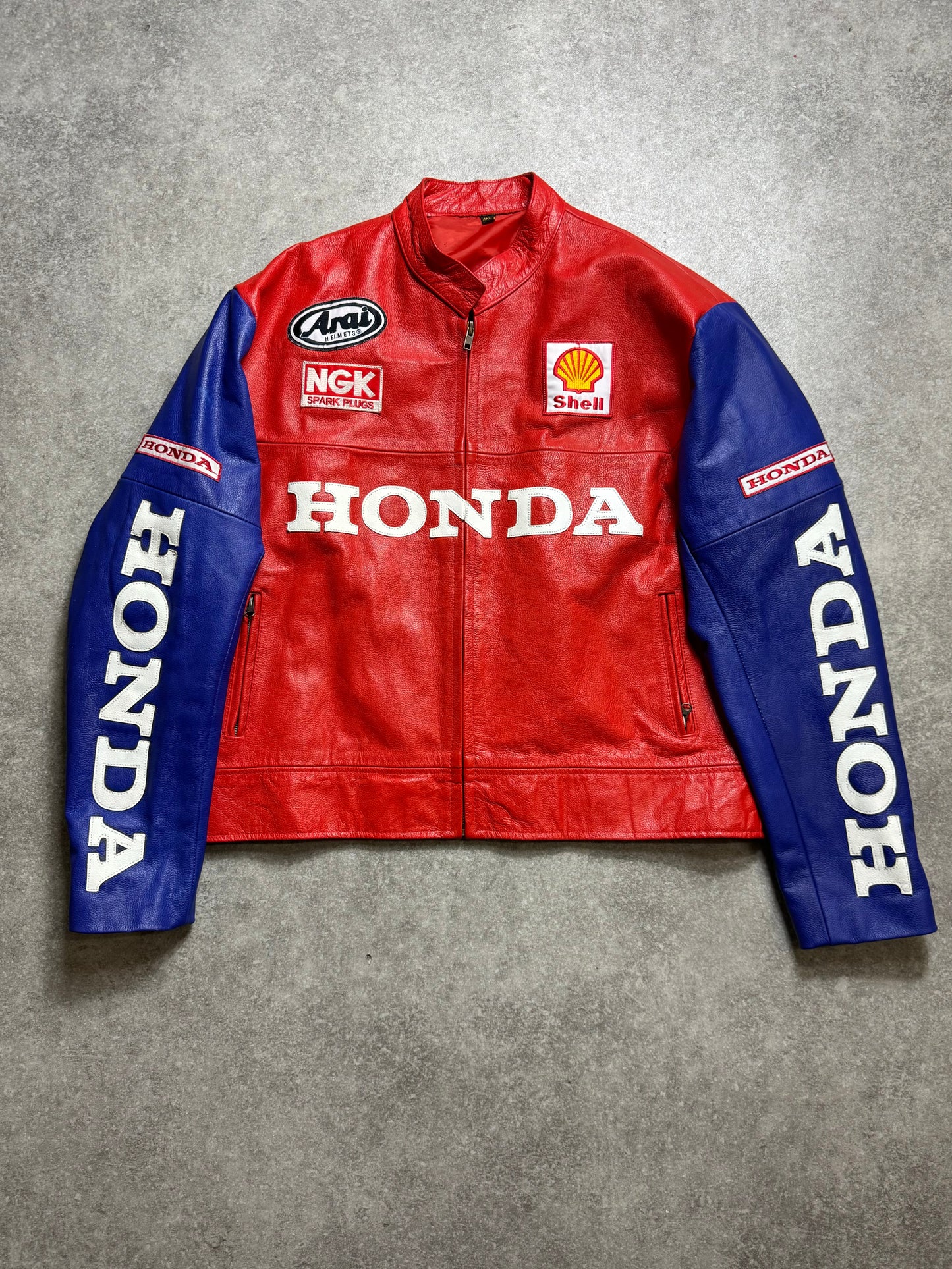 Honda Logo Spellout Embroidered Leather Racing Jacket