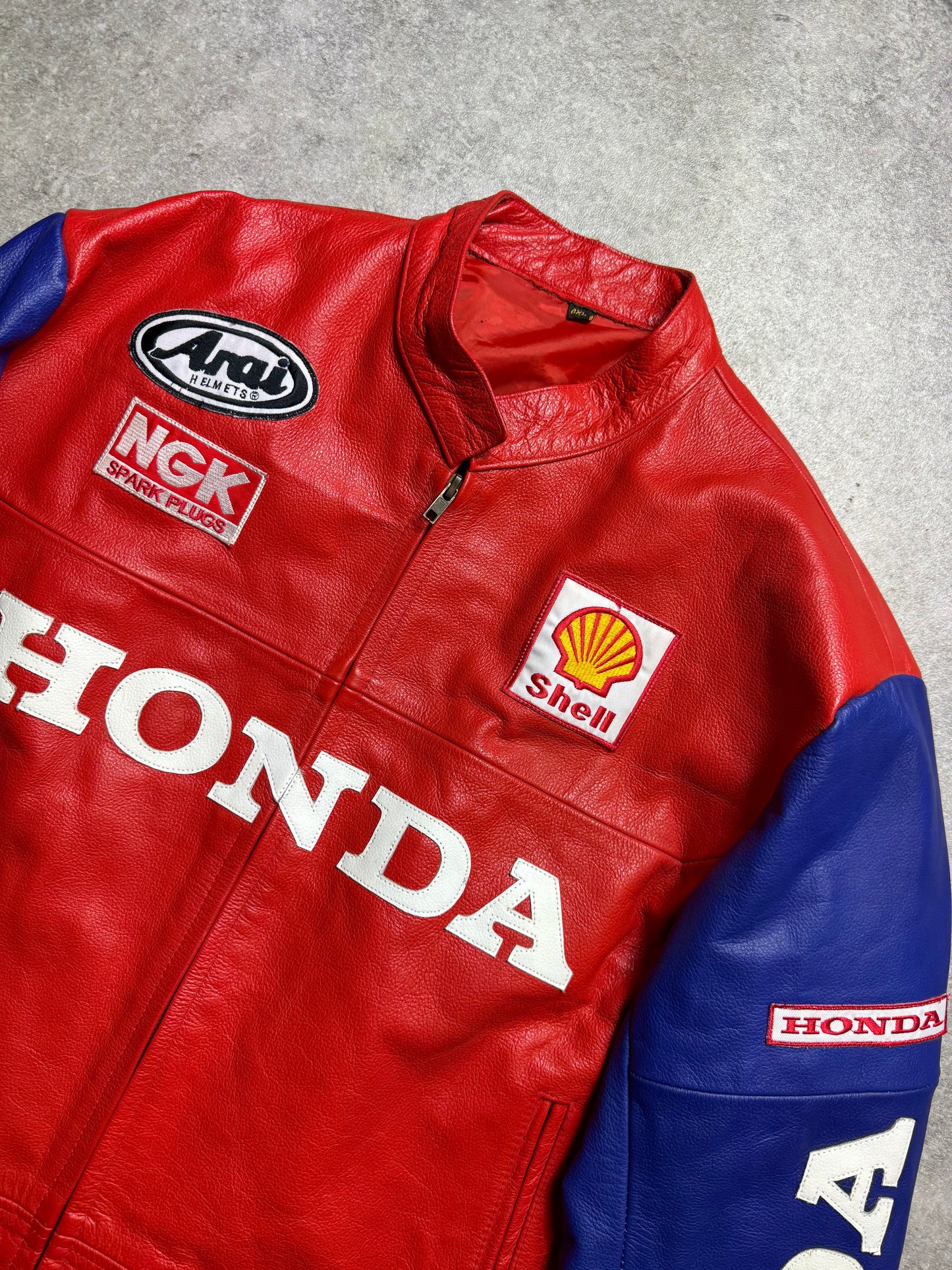 Honda Logo Spellout Embroidered Leather Racing Jacket