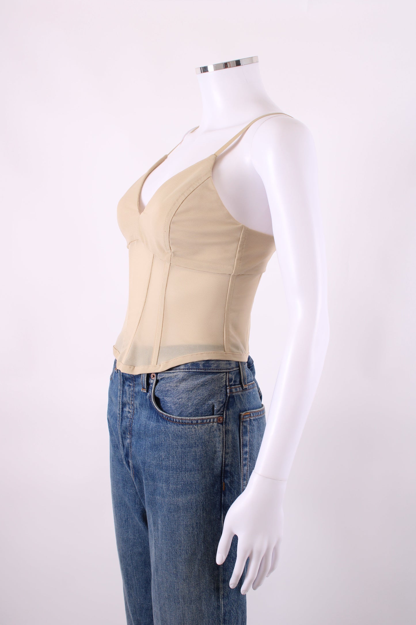 Viktoria & Woods S/S Mesh Corset Top Beige S | Small, Beige