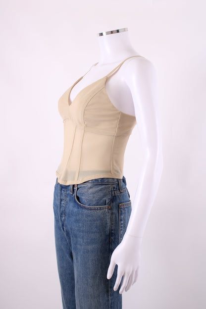 Viktoria & Woods S/S Mesh Corset Top Beige S | Small, Beige