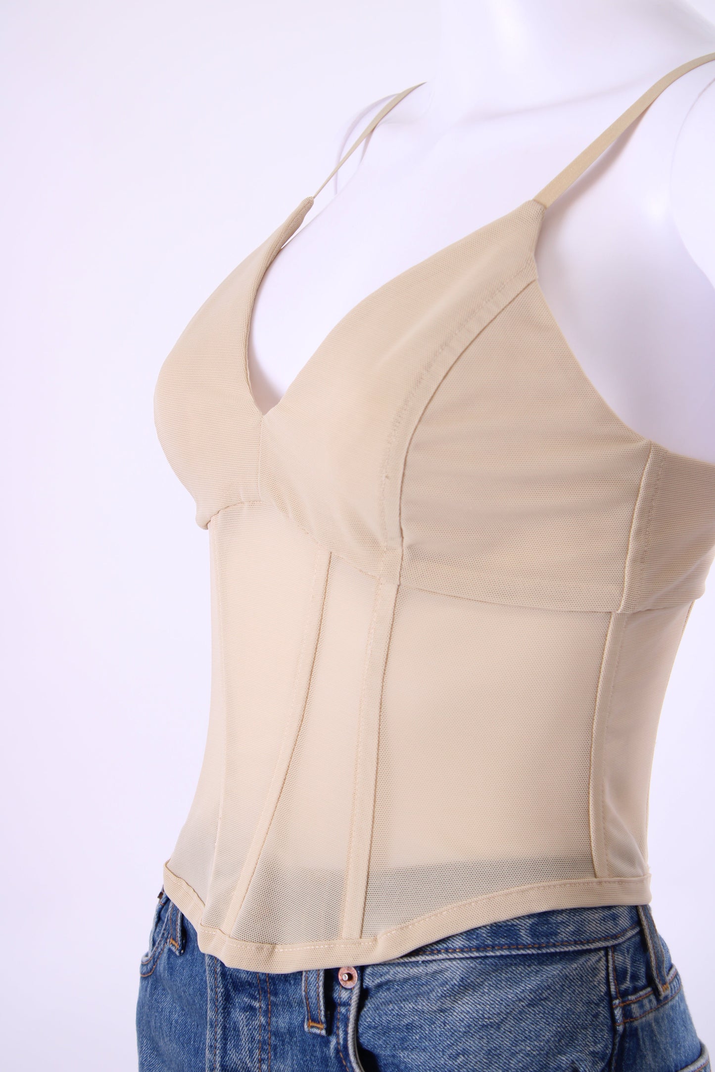 Viktoria & Woods S/S Mesh Corset Top Beige S | Small, Beige