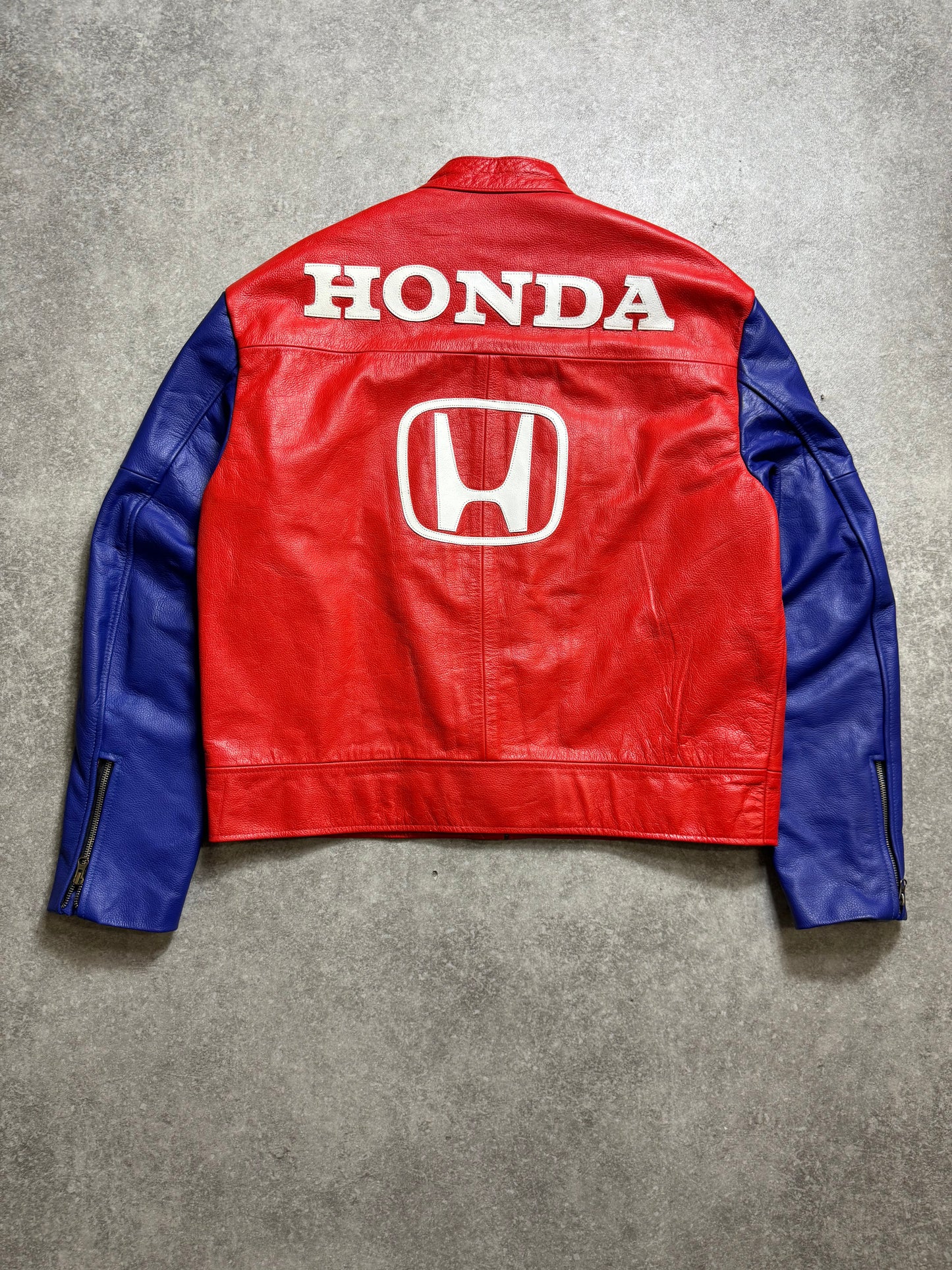 Honda Logo Spellout Embroidered Leather Racing Jacket