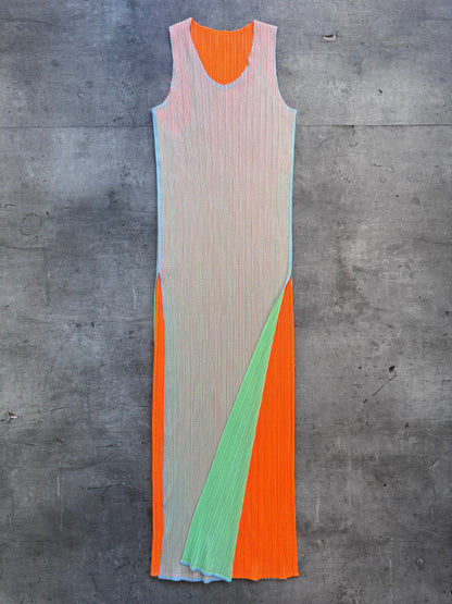 Issey Miyake Pleats Please Mesh Pleated Maxi Dress | O/S, Multicoloured