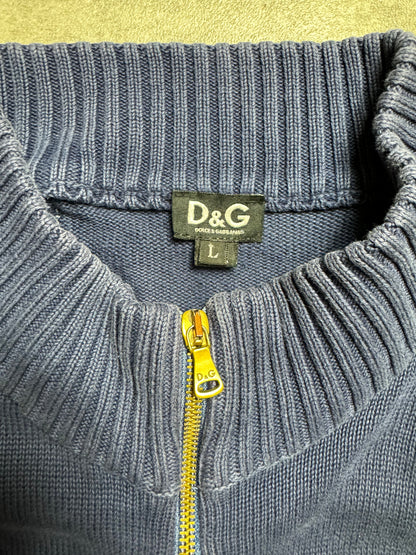 D&G Denim Panelled Knit Full Zip Cardigan