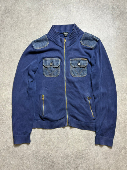 D&G Denim Panelled Knit Full Zip Cardigan