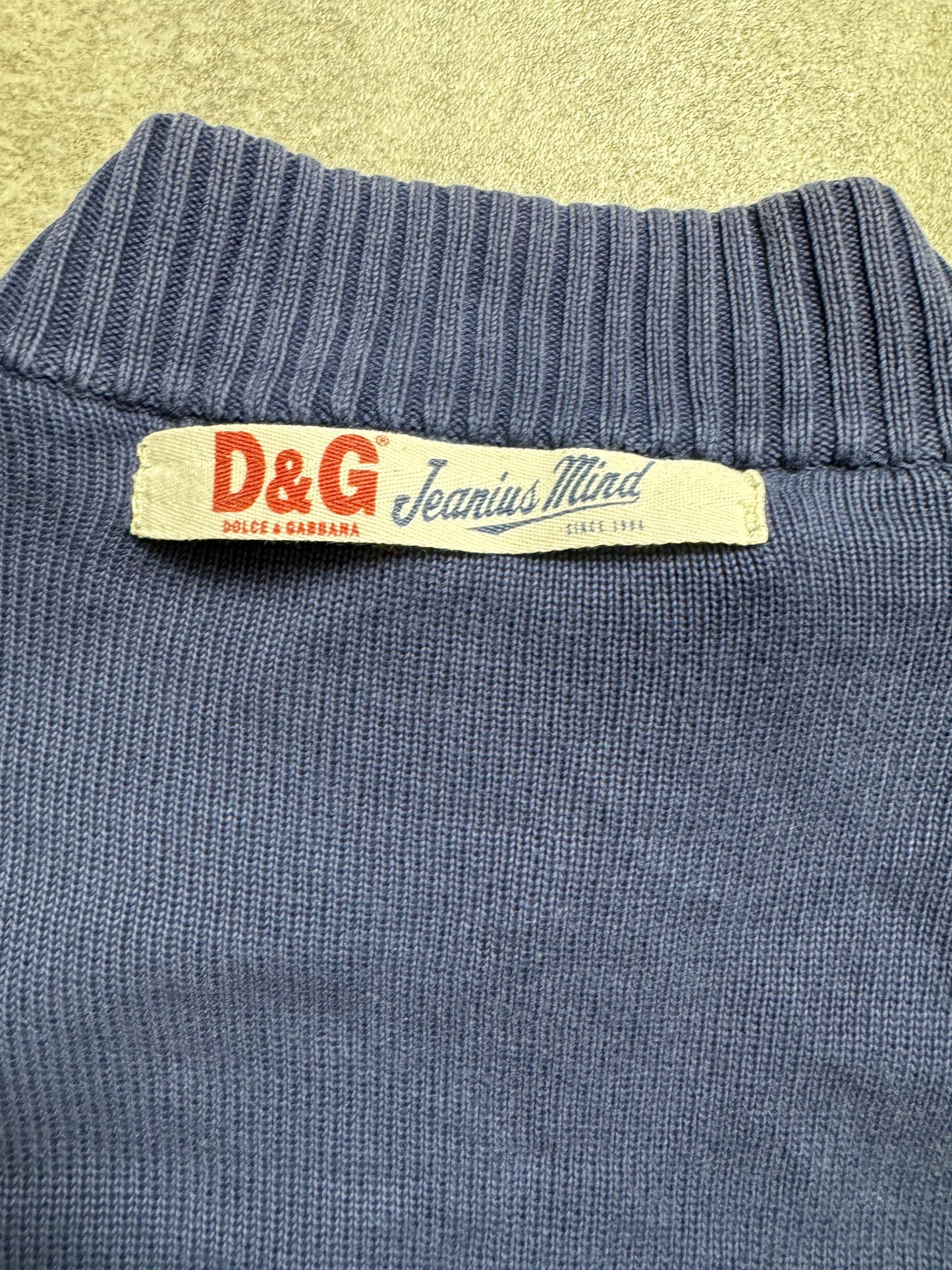 D&G Denim Panelled Knit Full Zip Cardigan