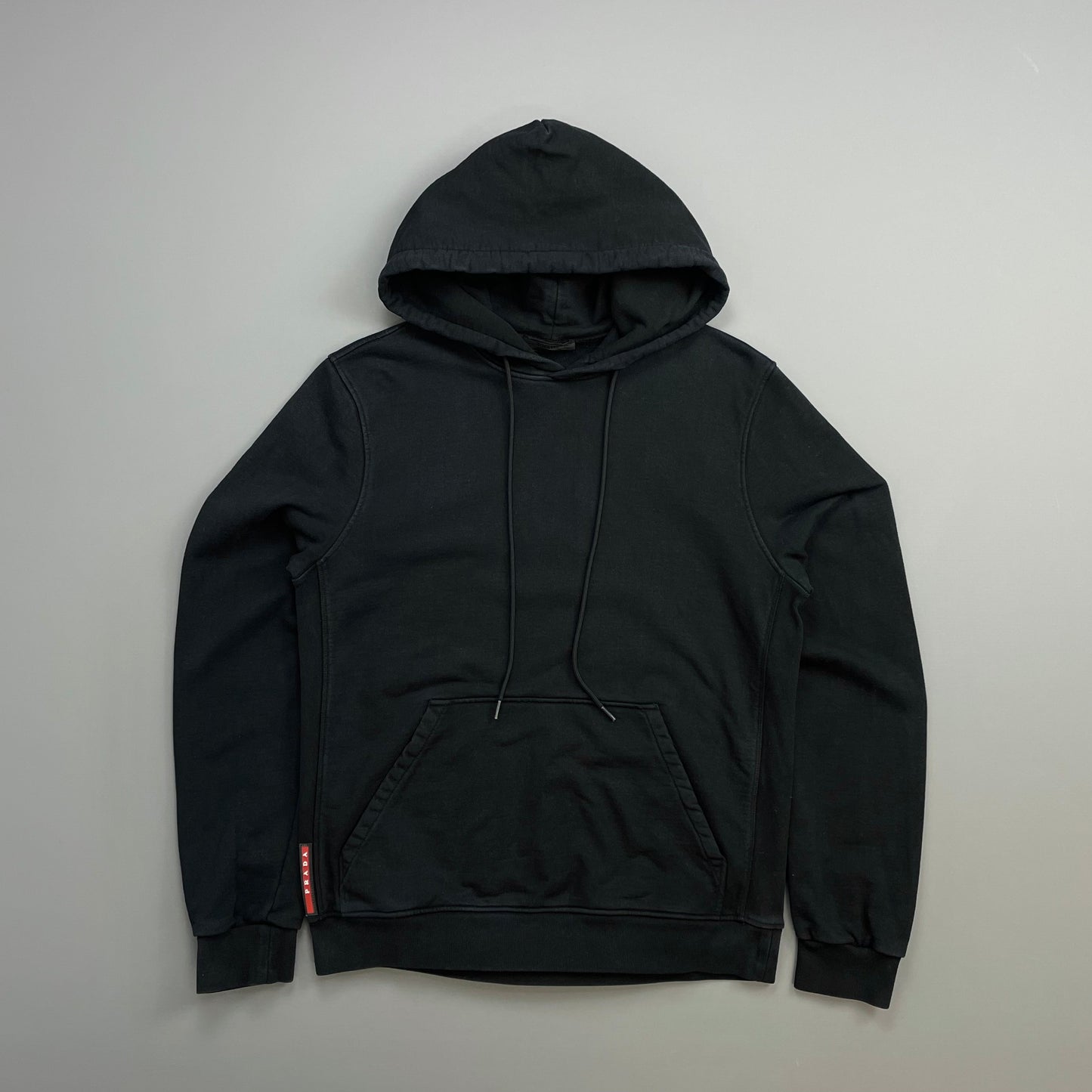 Prada Sport Black 2016 Cotton Pullover Drawstring Hoodie | Small, Black