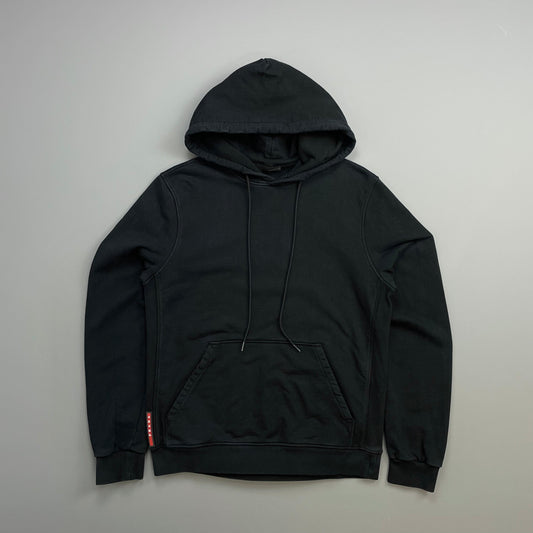 Prada Sport Black 2016 Cotton Pullover Drawstring Hoodie | Small, Black