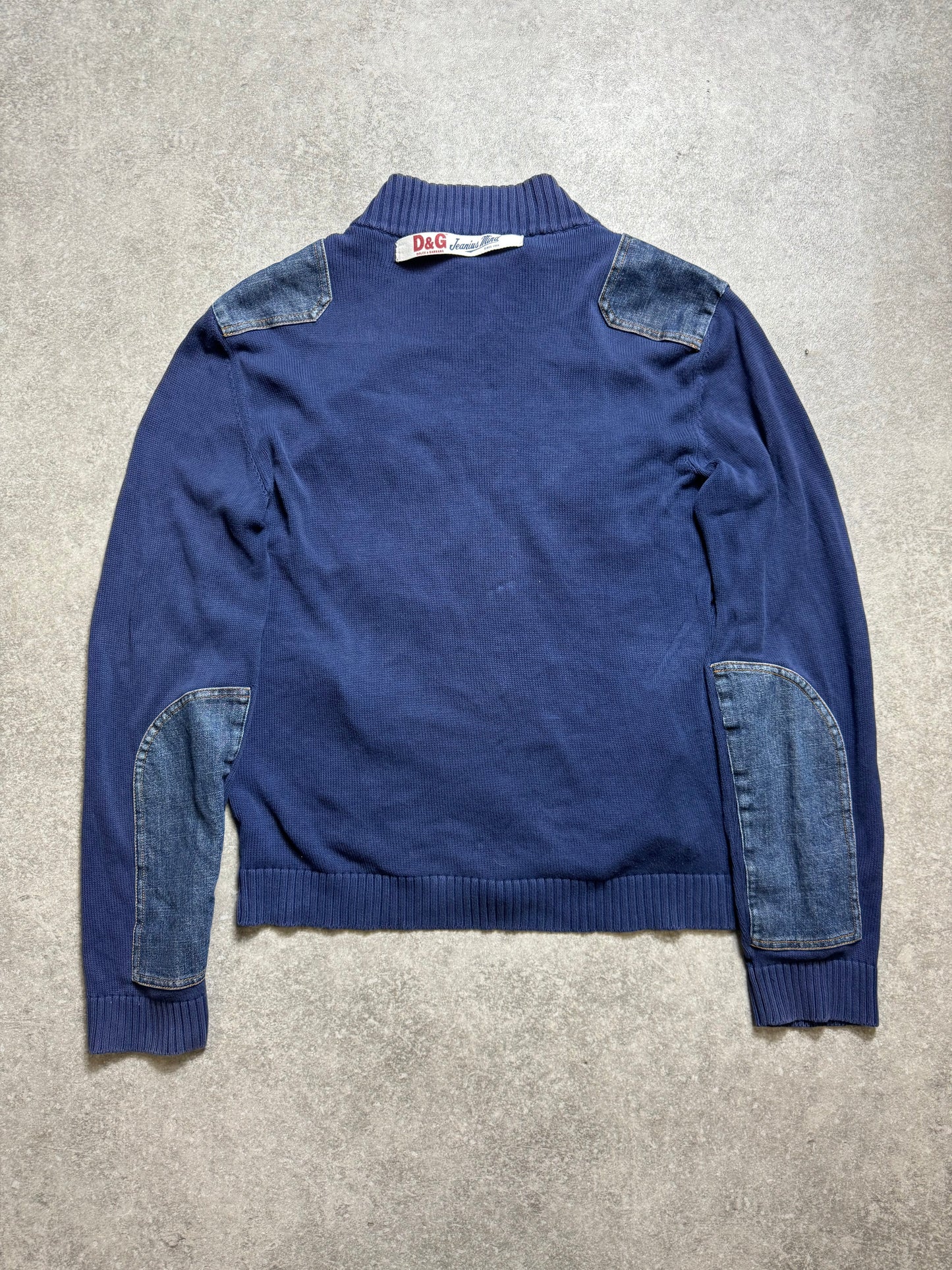 D&G Denim Panelled Knit Full Zip Cardigan