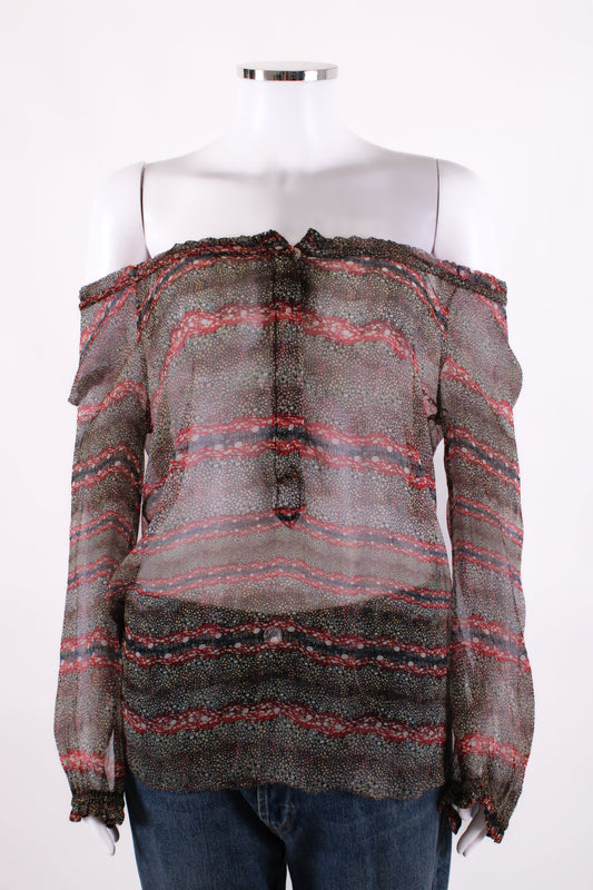 Isabel Marant Etoile L/S Print Blouse Beige/ Red 8 | O/S, Beige
