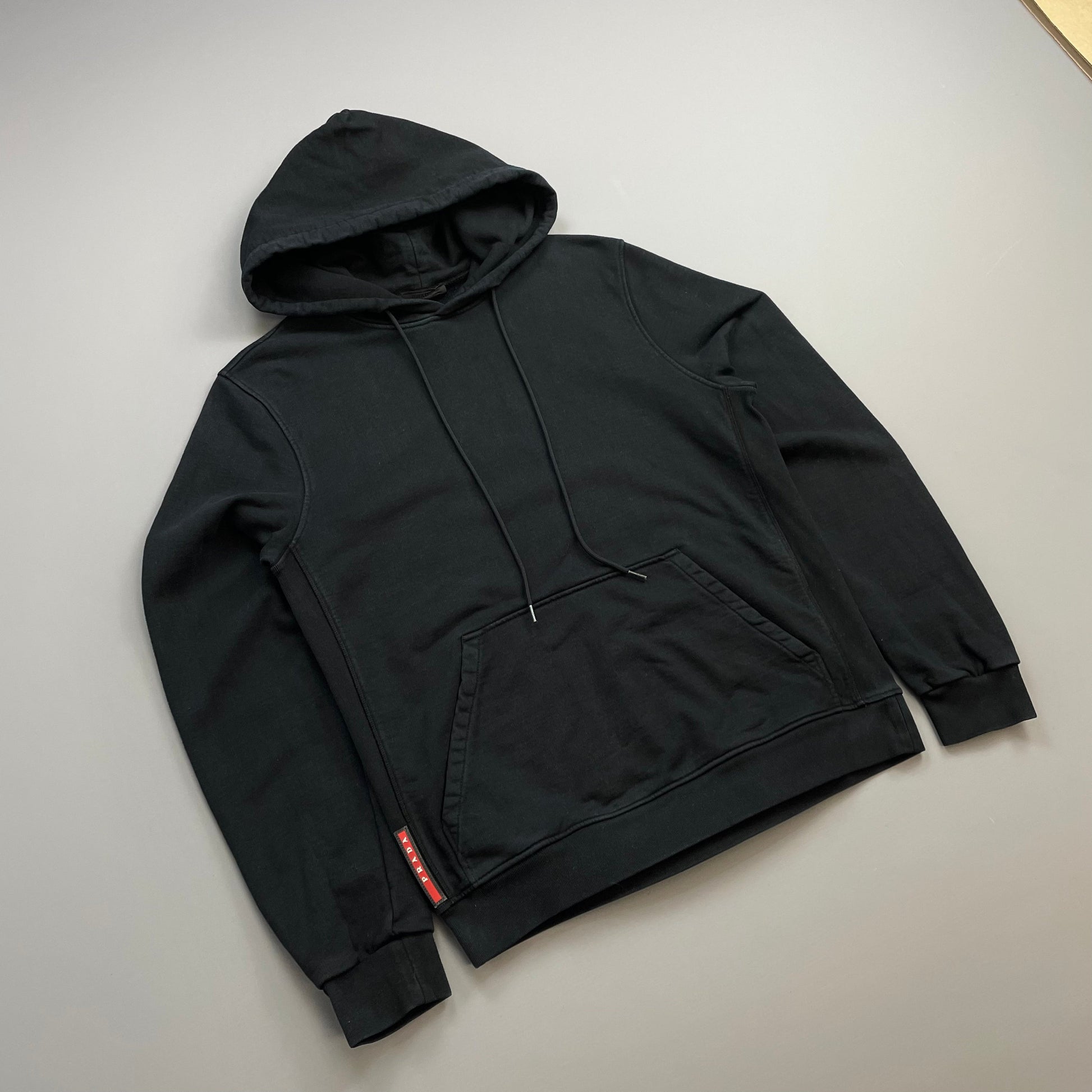 Prada Sport Black 2016 Cotton Pullover Drawstring Hoodie | Small, Black
