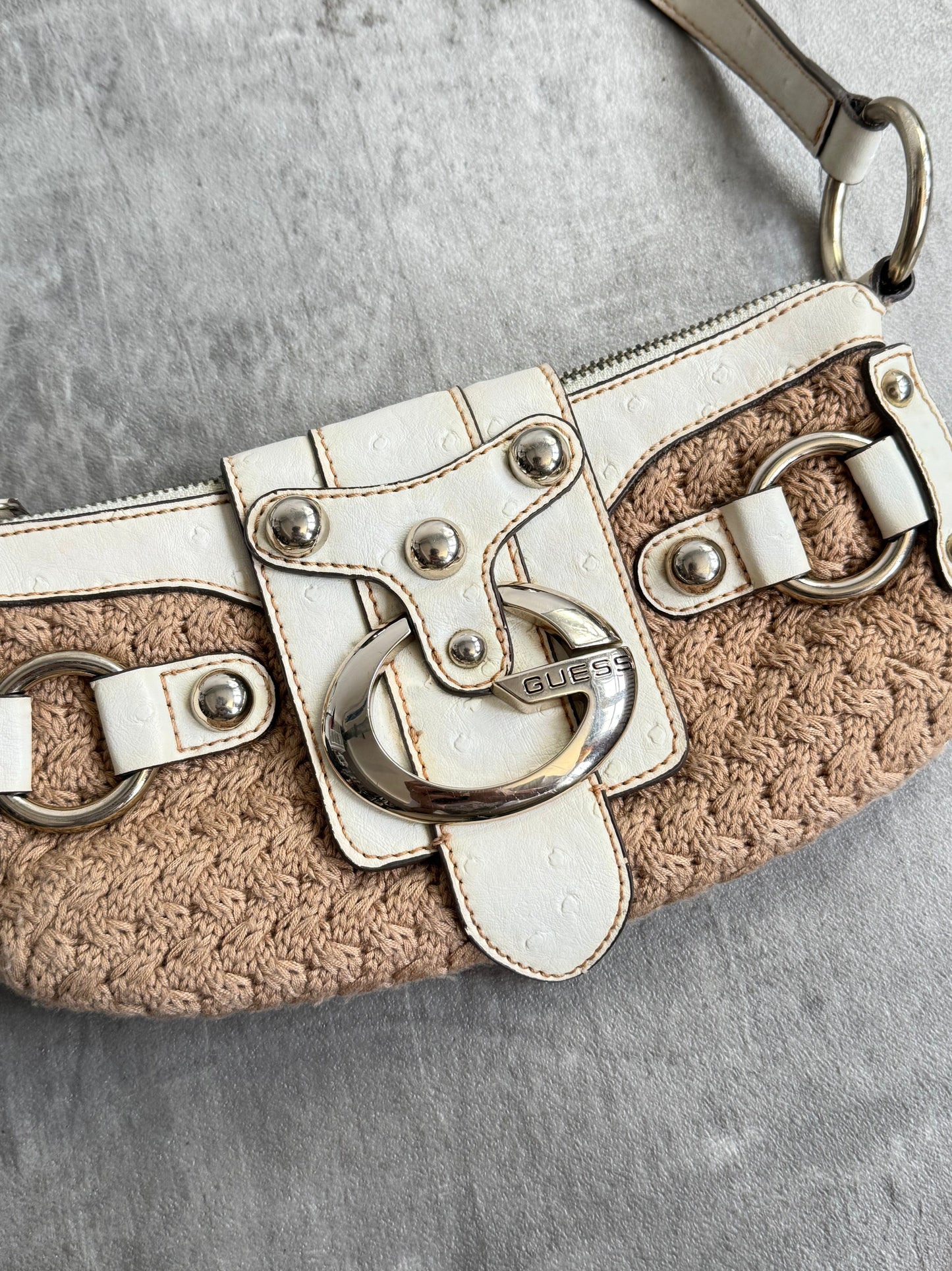 Guess Beige Knitted Logo Buckle Mini Bag