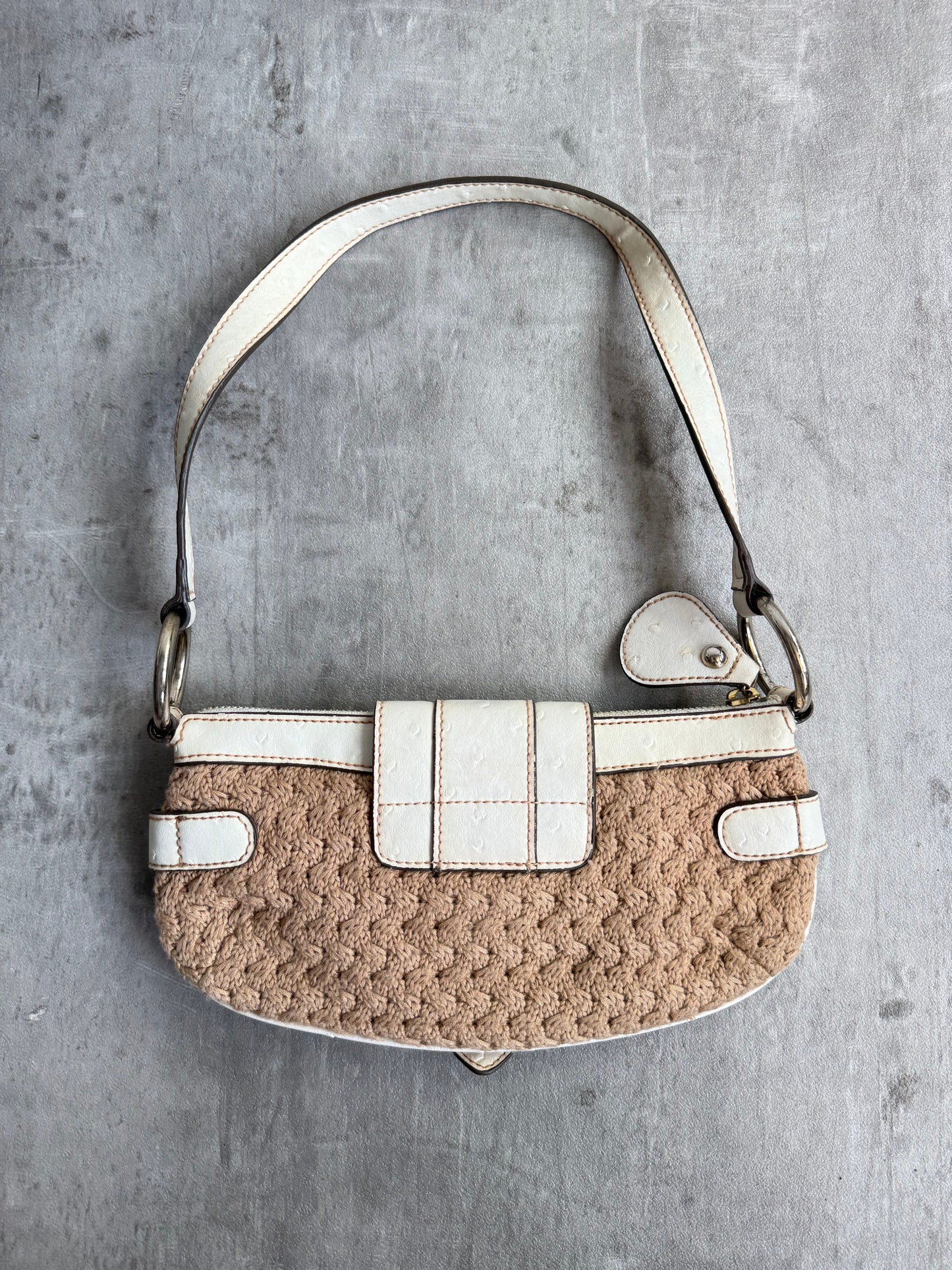 Guess Beige Knitted Logo Buckle Mini Bag